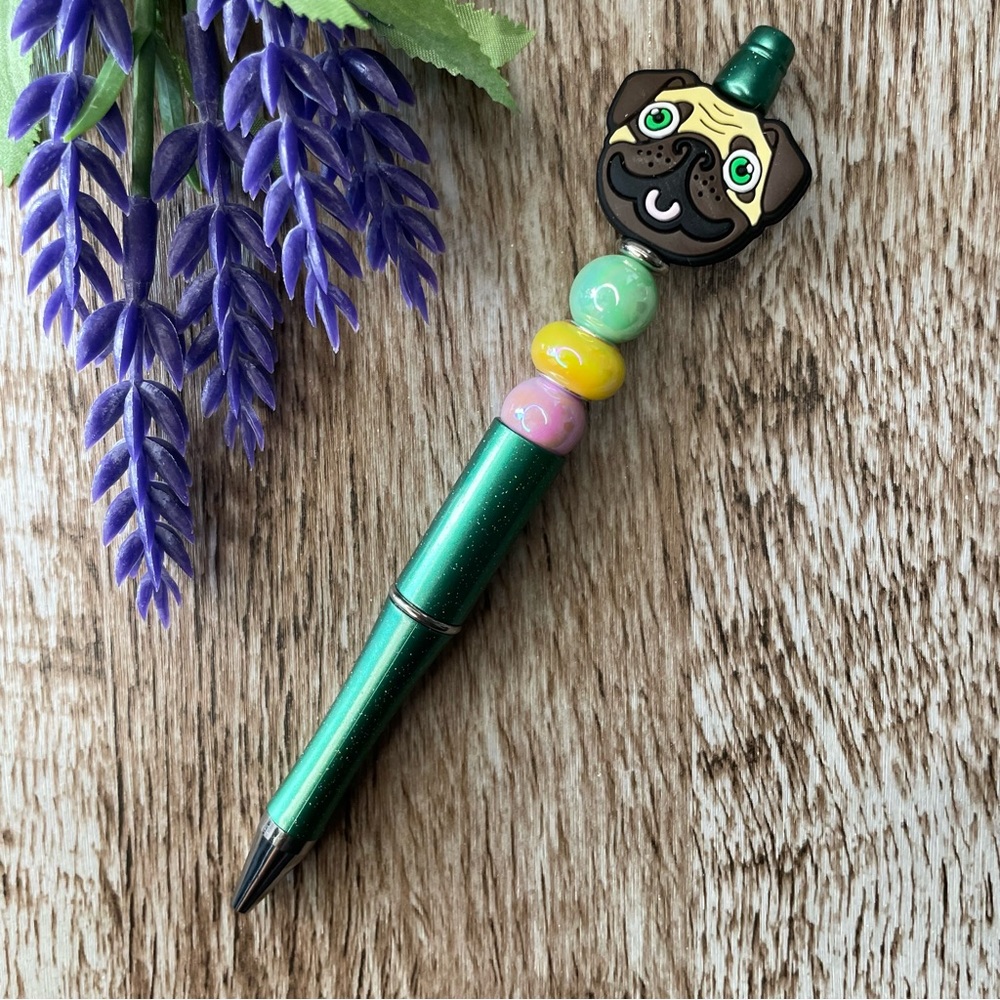 Writing Pen Dog Sloth Castle Artisan Beaded Silicone Custom Handcrafted Office